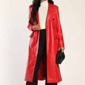 Avec Les Filles Red Vegan Leather Double Double-Breasted Coat Sz M